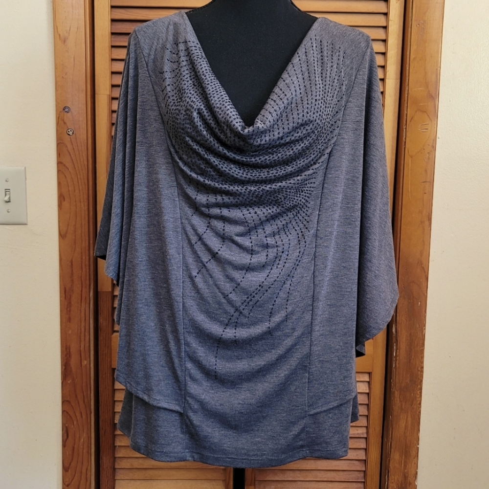 Avenue Gray Drape Neck Tunic with Stud Detail